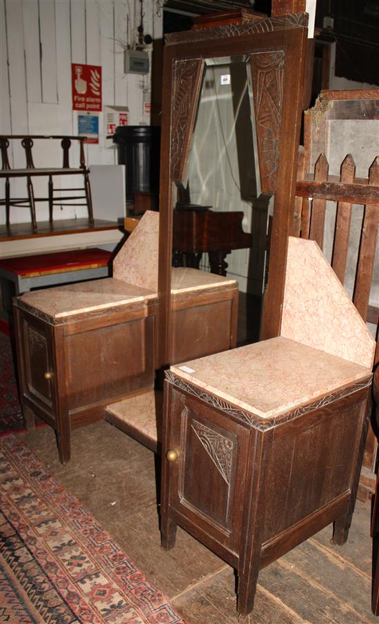 Oak mirrored dresser with marble top